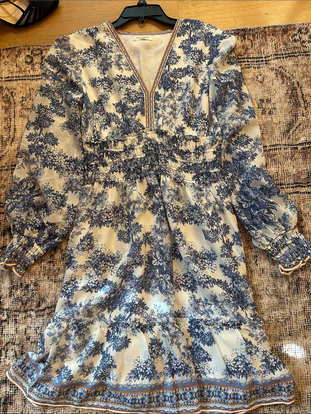 Max Studio Blue Floral Smocked Waist Dress